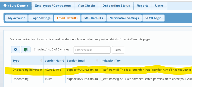 Onboarding reminder
